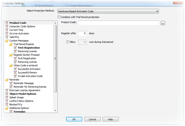 Excel Workbook Compiler protection settings